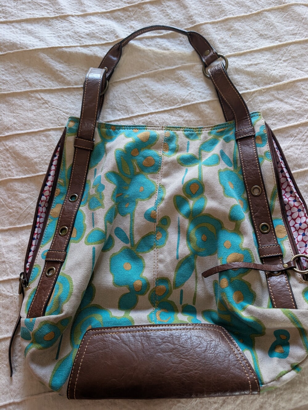 Axcess By Liz Claiborne Women’s Floral Canvas Tote Bag with Brown Trim